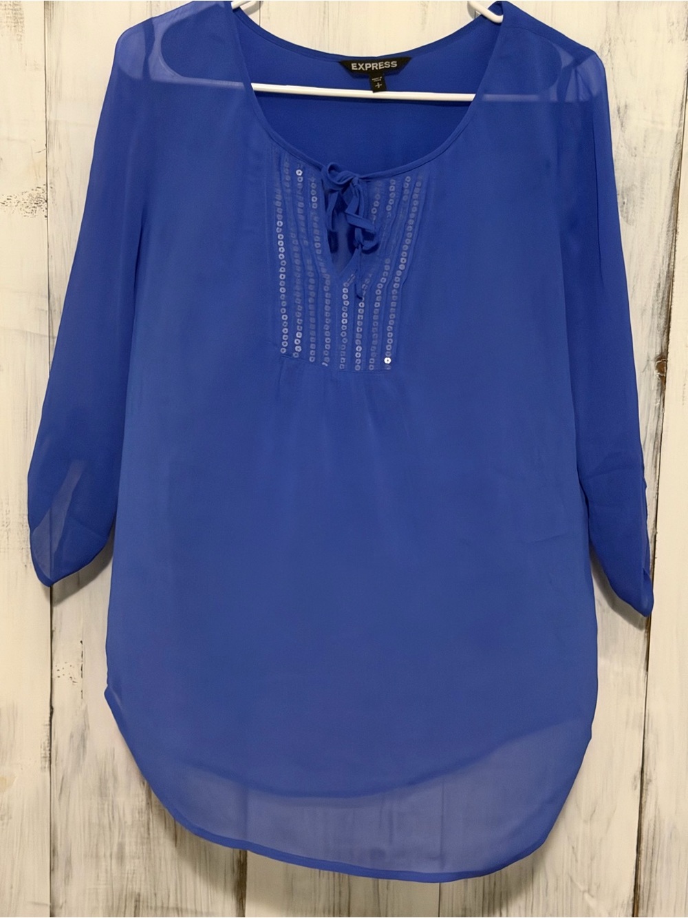 Express Royal Blue Lace-Up Sequin Tunic Top